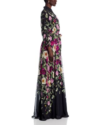 Chiffon Floral Print Shirt Waist Maxi Dress