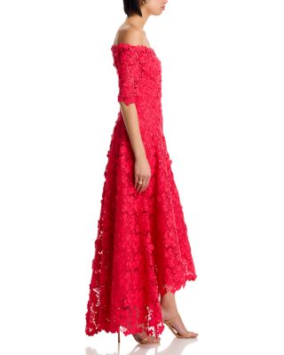 3D Flower Lace Off Shoulder High Low Gown