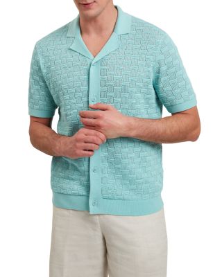 Ridges Short Sleeve Textured Silk and Cotton Regular Fit Button Down Shirt