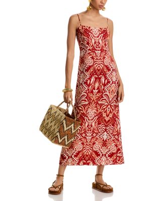 Tropical Tapestry Red Slip Dress