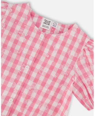 Girls' Puff Sleeve Top Pink and White Checks - Big Kid
