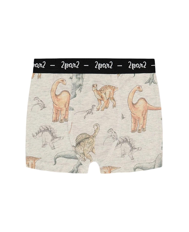 Deux Par Deux Boys' Printed Organic Cotton Boxer Shorts - Little Kid, Big Kid In Dinosaur On Mottled And Tan