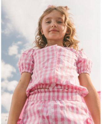  Girls' Puff Sleeve Dress with Waist Tie - Big Kid