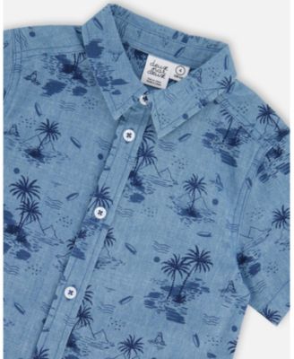 Boys' Printed Chambray Short Sleeve Shirt - Little Kid, Big Kid