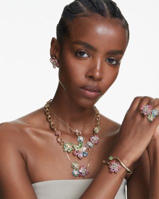 Idyllia Mixed Crystal Flower Trio Pendant Necklace, 16.5"-19.25"