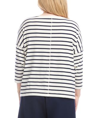 Stripe Three Quarter Sleeve Boatneck Top
