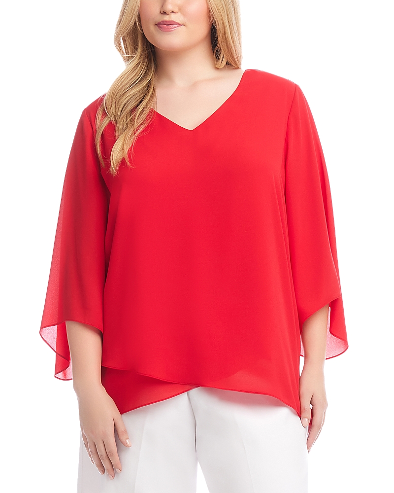 Karen Kane Crossover Hem Asymmetric Crepe Top In Cherry