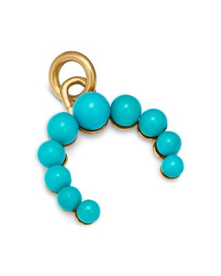 14K Yellow Gold Turquoise Bead Crescent Charm 