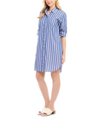 Roll Tab Striped Shirt Dress	