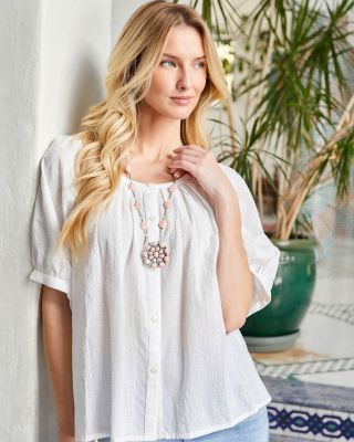 Short Sleeve Embroidered Peasant Top