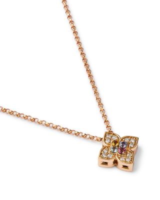 18K Rose Gold Venetian Princess Carnival Multi Gemstone & Diamond Flower Pendant Necklace, 15-17"