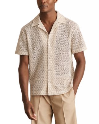 REISS - Crochet Short Sleeve Camp Shirt