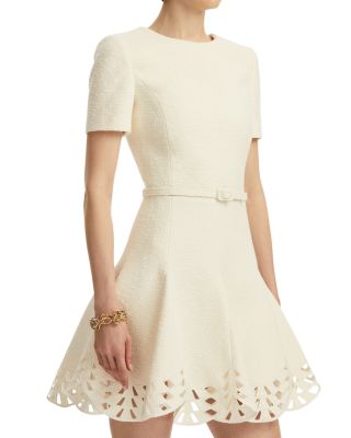 Short Sleeve Cutout Hem Tweed Dress 