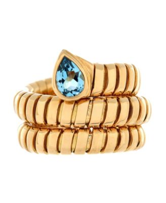 Pre-Owned Bvlgari Serpenti Tubogas Double Wrap Ring 18K Gold with Blue Topaz