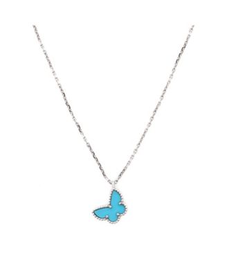 Pre-Owned Van Cleef & Arpels Sweet Alhambra Butterfly Pendant Necklace 18K White Gold with Turquoise