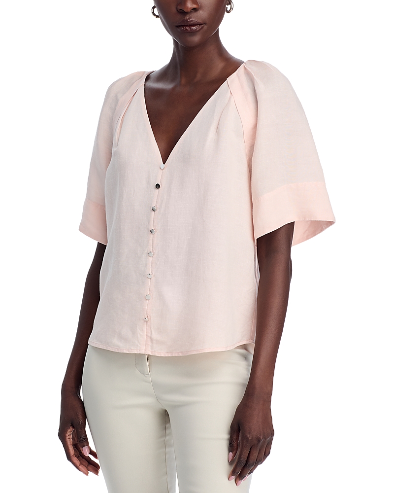 T Tahari V Neck Elbow Sleeve Top In Blush Cloud