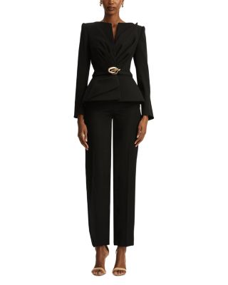 Black Satin Bow Buckle Belt Jacket