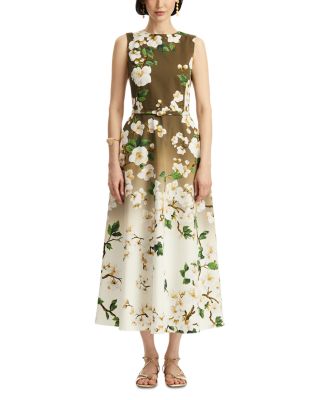Oscar de la Renta - Sleeveless Ombre Ankle Length Cherry Blossom Dress