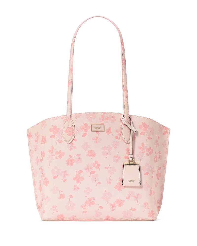 Kate Spade Suite Large Spring Pansies Leather Tote Bag In Blush Cloud