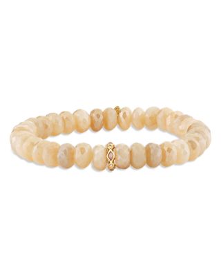 Sydney Evan - 14K Yellow Gold Opal & Diamond Rondelle Sand Moonstone Bead Stretch Bracelet
