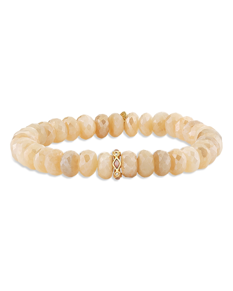 Sydney Evan 14K Yellow Gold Opal & Diamond Rondelle Sand Moonstone Bead Stretch Bracelet
