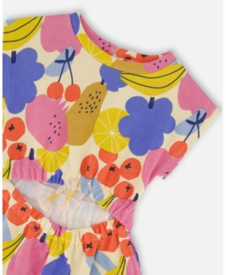  Girls' Fruits Printed French Terry Dress- Big Kid