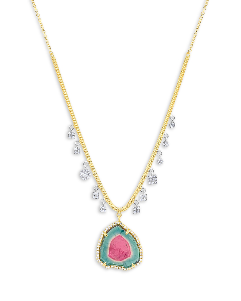 Shop Meira T 14k White & Yellow Gold Watermelon Tourmaline & Diamond Dangle Pendant Necklace, 16-18