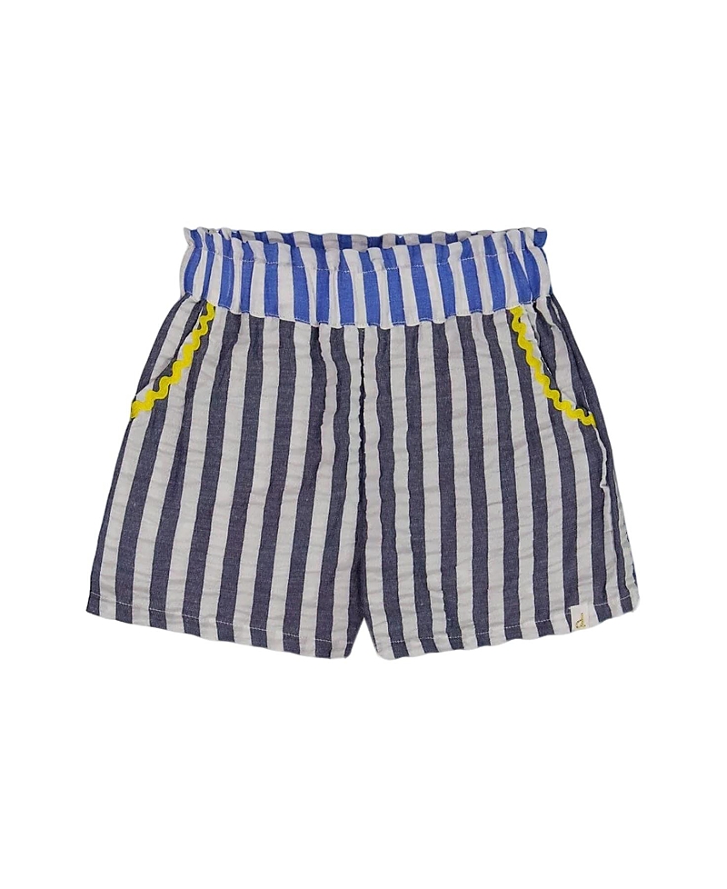 Deux Par Deux Little Girl's Seersucker Short Navy Blue And White