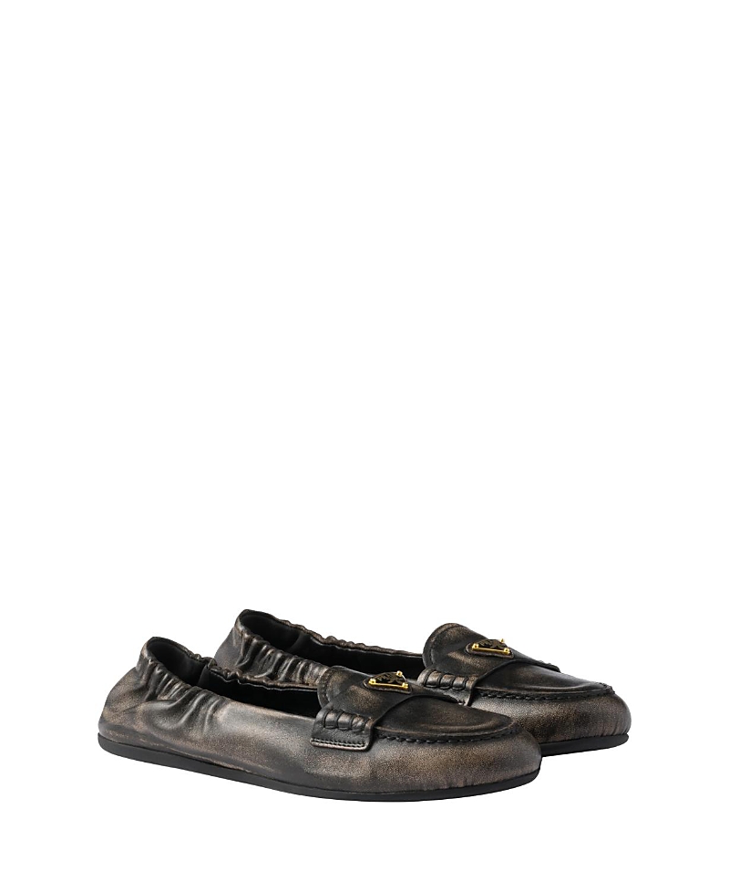 Prada Vintage-effect Nappa Leather Loafers In Black