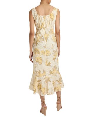 RINA Sleeveless Hi Lo Dress in Floral Cotton Cloque