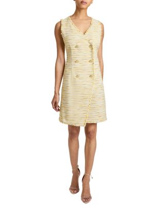  Dee Sleeveless Double Breasted A-Line Dress with Asymmetric Skirt Panel in Lightweight Cotton Tweed