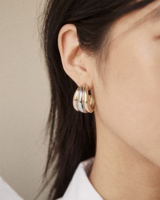Yvette Triple Row Half Hoop Earrings in Two Tone