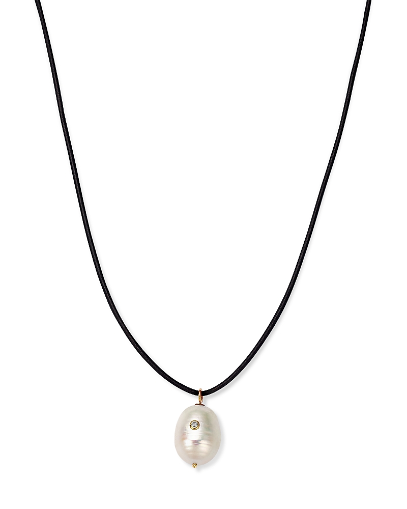 Zoë Chicco 14k Yellow Gold Diamond Baroque Pearl Pendant Leather Cord Necklace, 18