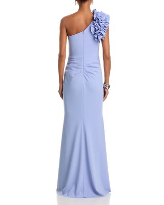 One Shoulder Ruffle Crepe Gown - Exclusive