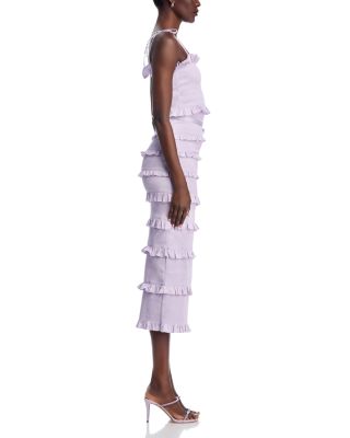 Lily Smocked Floral Print Ruffle Trim Midi Dress