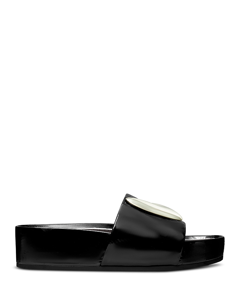 Tory Burch Patos Bean Shiny Leather Platform Slide Sandals