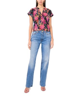 Printed Split Neck Short Sleeve Blouse