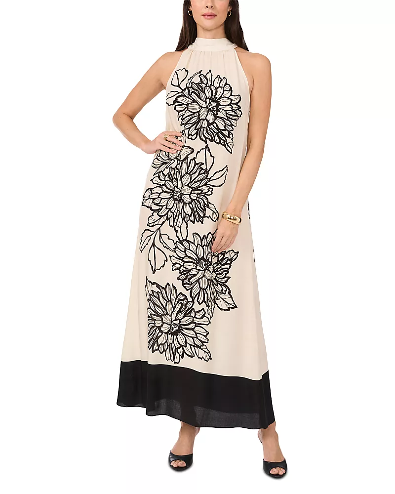 Vince Camuto High Neck Floral Print Dress