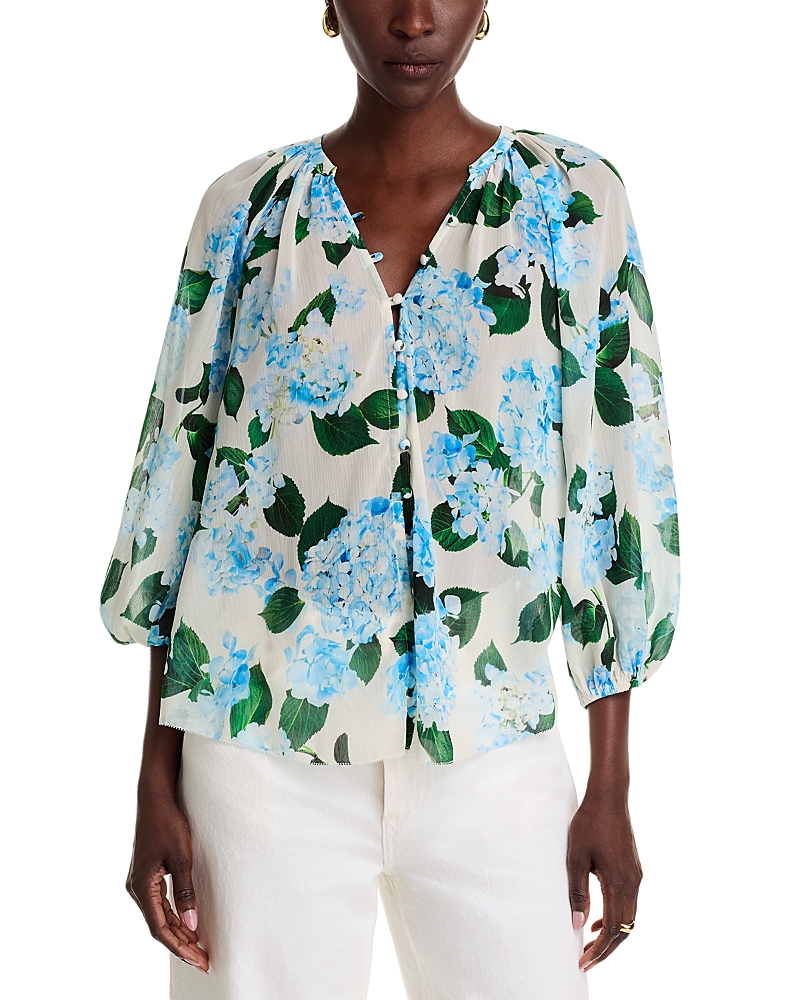 L'agence Teagan Blouse In Ivory Light Blue Hydrangea In Blue