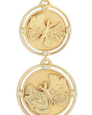Pav&eacute; Butterfly Coin Triple Drop Earrings in 18K Gold Plated