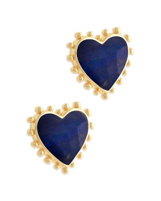 Anabel Aram - Heart Lapis & 18K Yellow Gold Plated Stud Earrings, 0.5"L