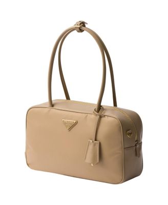 Re-Nylon and Leather Medium Top-Handle Bag with Padlock