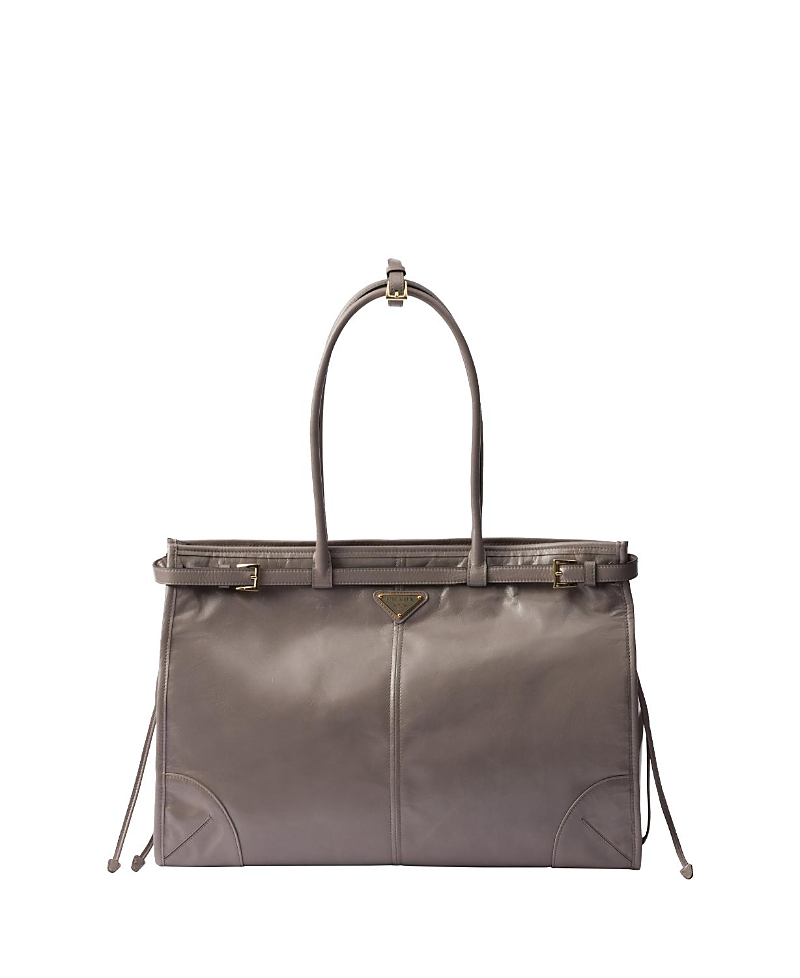 Prada Womens Grey Brand-plaque Large Leather Shoulder Bag In Grey