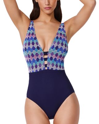 Retro Riviera Deep V Neck Halter One Piece Swimsuit