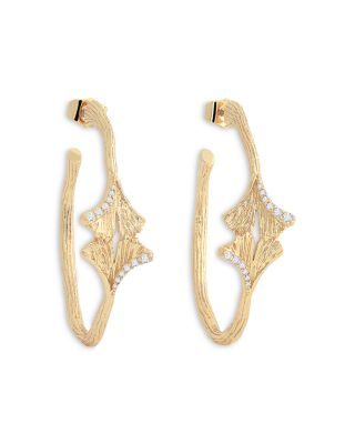 Anabel Aram - Pav&eacute; Ginkgo Leaves Hoop Earrings