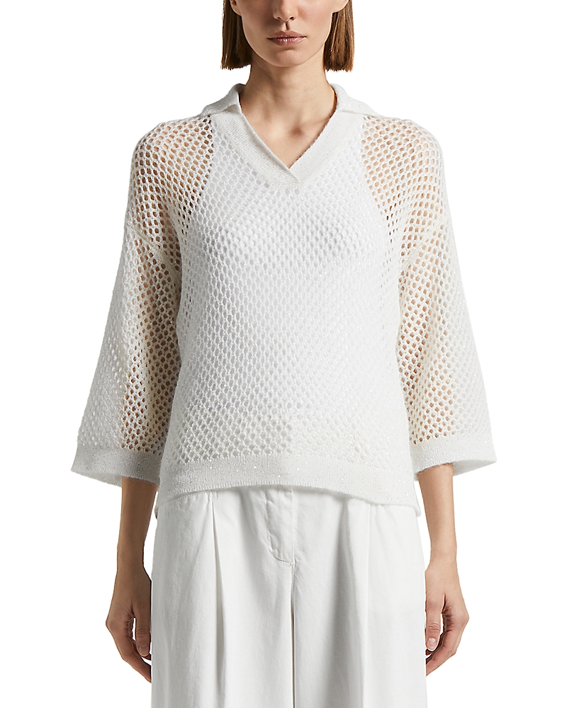 Shop Peserico Knitted Polo Kimono Sweater