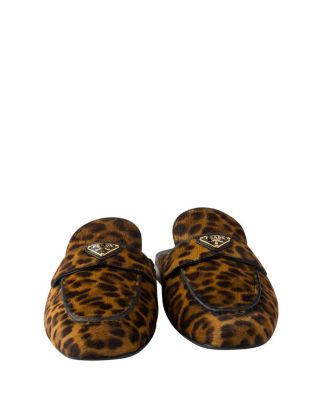  Women's Leopard-Print Leather Mules