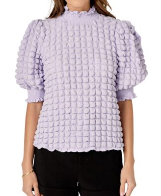 Women's Textured Mock Neck Short Sleeve Blouse