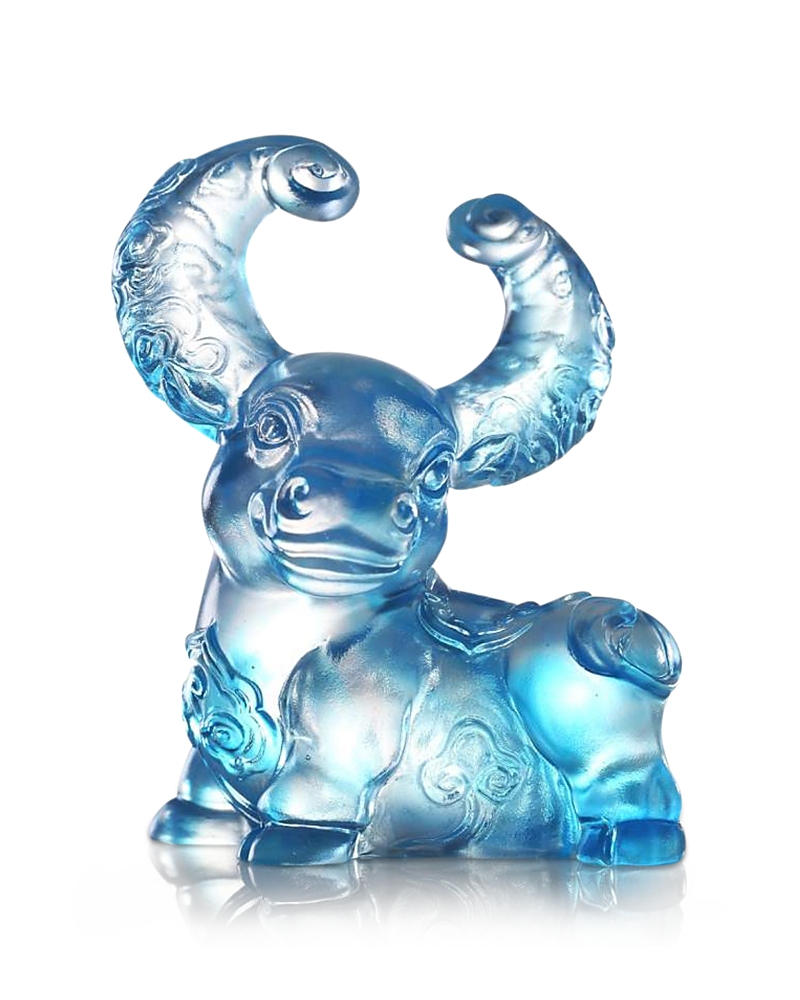 Liuli Ruyi's Twelve Blessings - Daring Bull Zodiac Crystal Figurine In Blue