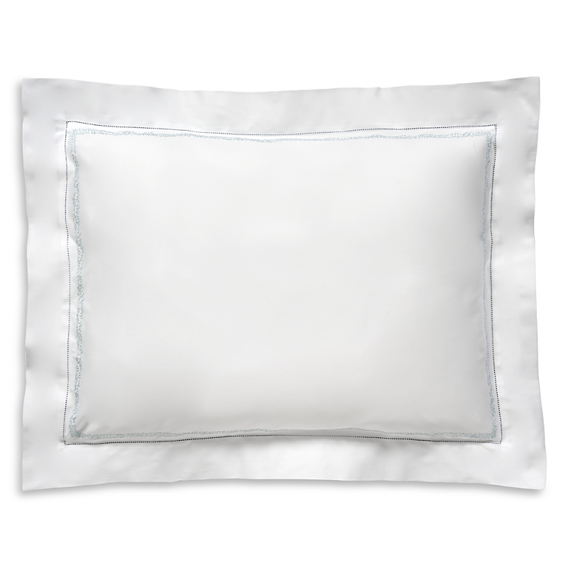 Dea Luxury Linens Trattegio Embroidered King Sham In White / Dew Blue